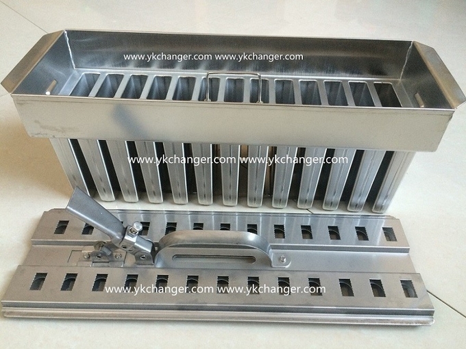Rigid ice cream molds stainless steel mexican paletas 123ml with 35ml filling 2x13 with helix stick holder and aligner