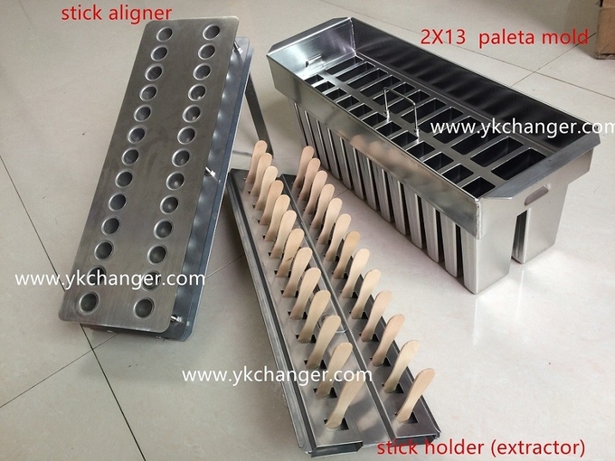 Stainless steel ice cream mexican paletas molds 123ml with 35ml filling 2x13 with helix stick holder and aligner