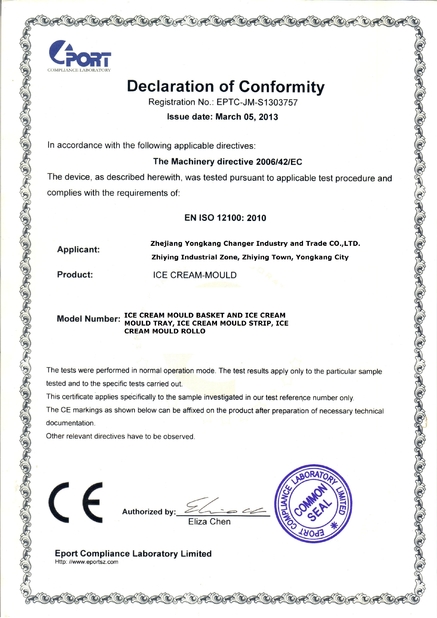 China YONGKANG CHANGER INDUSTRY AND TRADE CO.,LTD certification